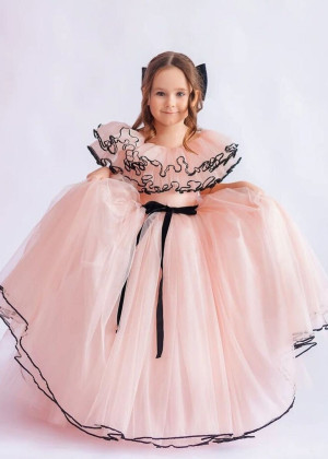 Dusty Rose Satin Tulle Corset Back Long Flower Girl Dress